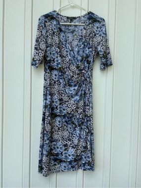 Glamour Blue Floral Faux Wrap Dress Size 10